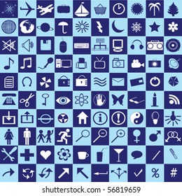 Set of blue squares with icons