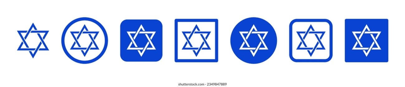 Set von blauen Sternen David Vektorsymbole. Israel-Symbol. Hebräisches Religionszeichen. Vektor 10 EPS.