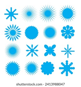 Set of blue starburst. Price sticker, sale sticker, price tag, starburst, quality mark, retro stars, sale or discount sticker, sunburst badges, sun ray frames, promotional badge set, RAJDIP