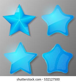 Set Of Blue Stars. Collection For Game, Banner, App, Ui. Vector Illustration