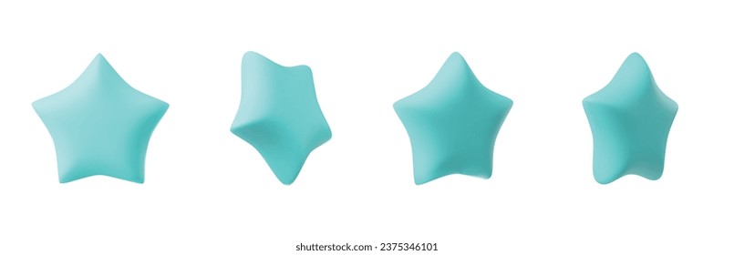 Set of blue stars different shapes. Realistic 3d design cartoon style. vector illustration