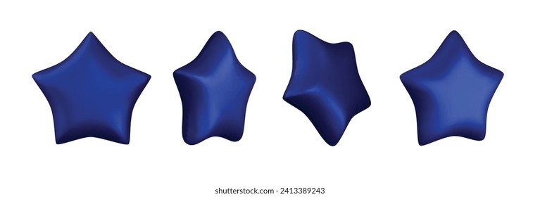 Set of blue stars different shapes. Realistic 3d design cartoon style. vector illustration
