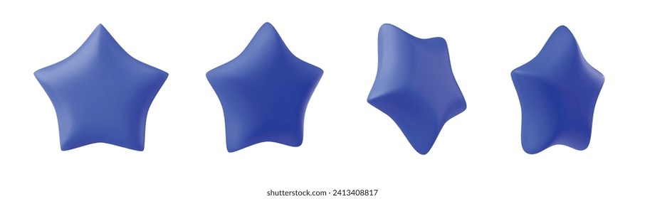 Set of blue stars different shapes. Realistic 3d design cartoon style. vector illustration