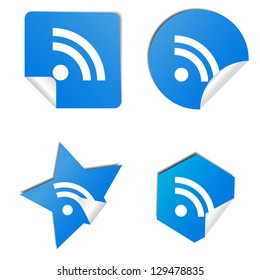 Set of blue stickers with rss sign