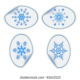Set of blue stickers with snowflakes. Vector illustration