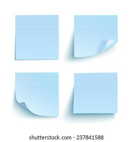 Set of blue sticky notes isolated on white background. Vector illustration