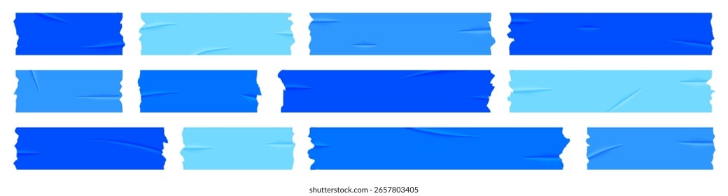 Conjunto de notas adesivas azuis, ilustração de vetor de peças de fita adesiva realista