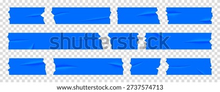 Set of blue sticky notes, realistic adhesive tape pieces vector illustration