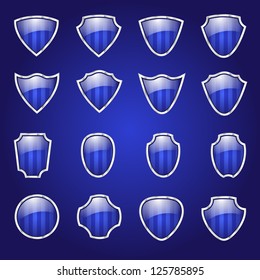 Set of blue striped vector shields