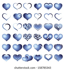 Set of blue symbol heart  isolated on white, vector