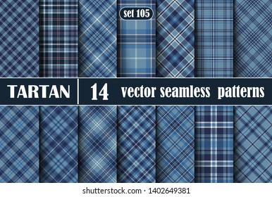 Set Blue Tartan Seamless Pattern.  Illustration for Wallpapers. Tartan Plaid Inspired Background. Suits for Decorative Paper, Fashion Design and House Interior Design, as Well as for Hand Crafts
