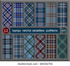 Set in Blue Tartan Seamless Pattern Background. Red, Black, Green, Gold, Blue  and  White Plaid, Tartan Flannel Shirt Patterns. Trendy Tiles Vector Illustration for Wallpapers.
