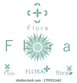 conjunto del logotipo de la flor azul de cáscara con nombre de flora