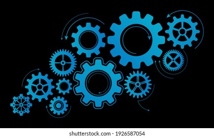 set of blue team work gears vector for website and presentation