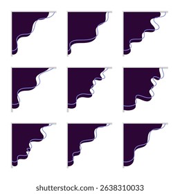 Set of Blue Tech Dynamic Wave Corner Header Footer Shape Vector Assets for Flyer, Banner, Poster, Etc. Corner Frame Shape