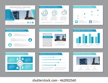 Conjunto de modelo azul para slides de apresentação multiuso. Folheto, relatório anual, design da capa do livro.