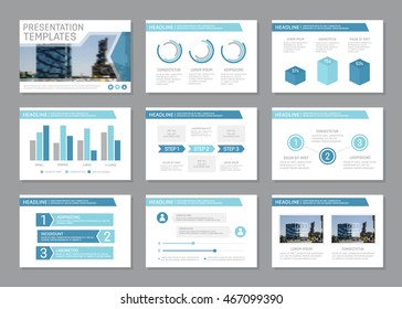 Set of blue template for multipurpose presentation slides. Leaflet, annual report, book cover design.