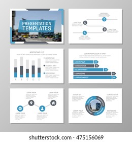 Set of blue template for multipurpose presentation slides. Leaflet, annual report, book cover design.