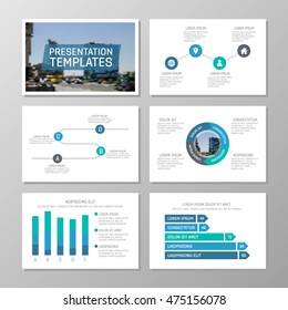 Set of blue template for multipurpose presentation slides. Leaflet, annual report, book cover design.