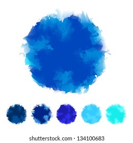 Set of blue tone water color round shape design for brush, textbox, design element, VECTOR EPS10