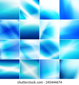 Set of blue toned backgrounds. Illustrated vector bundle.