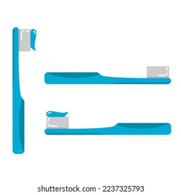 Indique el cepillo de dientes azul con el icono de la caricatura de gel de pasta dental diseño de vector plano.
