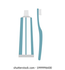 Conjunto de dentífrico azul y cepillo de dientes. Concepto de cuidado dental. Ilustración vectorial aislada