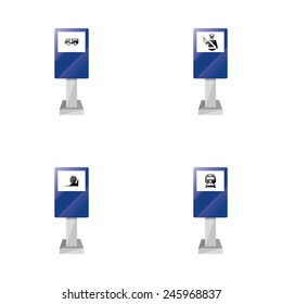 a set of blue traffic signals with different icons