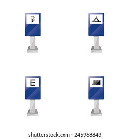 a set of blue traffic signals with different icons