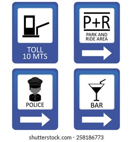 a set of blue traffic signals with different icons