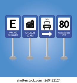a set of blue traffic signals on a blue background