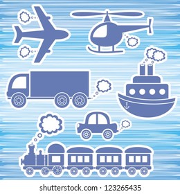 set of blue transport icons on blue background
