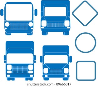 set blue trucks and bus with few frame