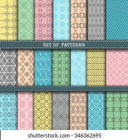 Set of blue, turquoise, gray and pink summer sea patterns. Scrapbook design elements. 21 different summer patterns can be used for wallpaper, pattern fills, web page,background,surface