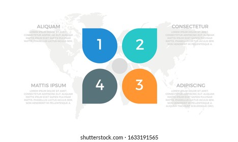 Set of blue and turquoise, orange, gray elements for infographic with world map presentation slides.