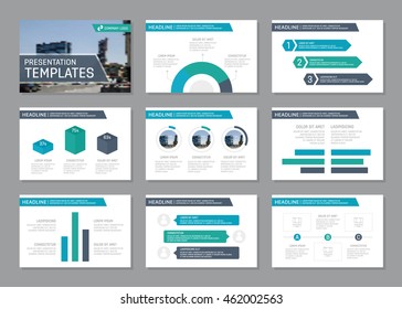 Set of blue and turquoise template for multipurpose presentation slides. Leaflet, annual report, book cover design.