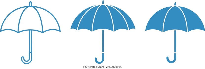 Set of blue umbrellas open and closed on transparent background vector illustration