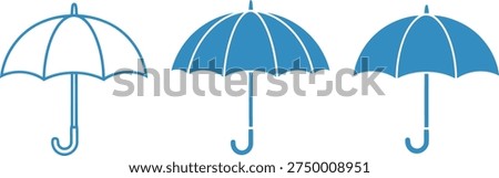 Set of blue umbrellas open and closed on transparent background vector illustration