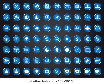 Set of blue universal web icons isolated on white background