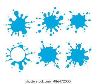 Set of blue vector abstract water splashes isolated on white background illustration