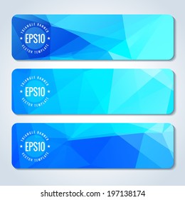 Conjunto de banner vectorial azul con patrón triangular. Plantilla para el diseño