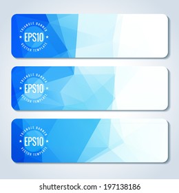 Set of blue vector banner with triangle pattern. Template for design