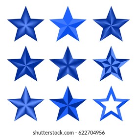 Set blue vector christmas classic elegant star. The stars composed up of light and dark geometric elements