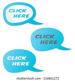 Set of blue vector click here bubbles