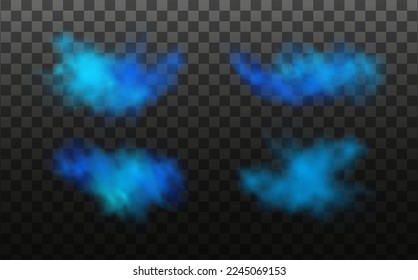  Set of blue vector cloudiness ,fog or smoke on dark checkered background.Cloudy sky or smog over the city.Vector illustration.