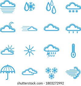 set of blue vector contour icons about weather