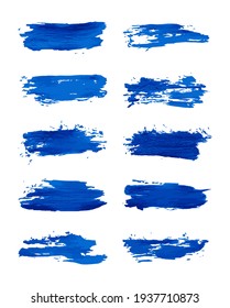 Set of blue vector grunge brushes strokes; paint strokes with a dry brush. Abstract ink blots