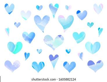 Set of blue vector hearts illustration.