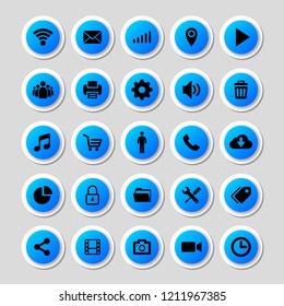 Set blue vector icons in flat design with elements for mobile concepts and web apps. Collection modern infographic logo and pictogram.