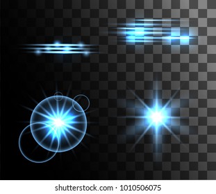 Set of blue vector light effects glowing light rings with particles decoration isolated on the transparent background website page and mobile app design.